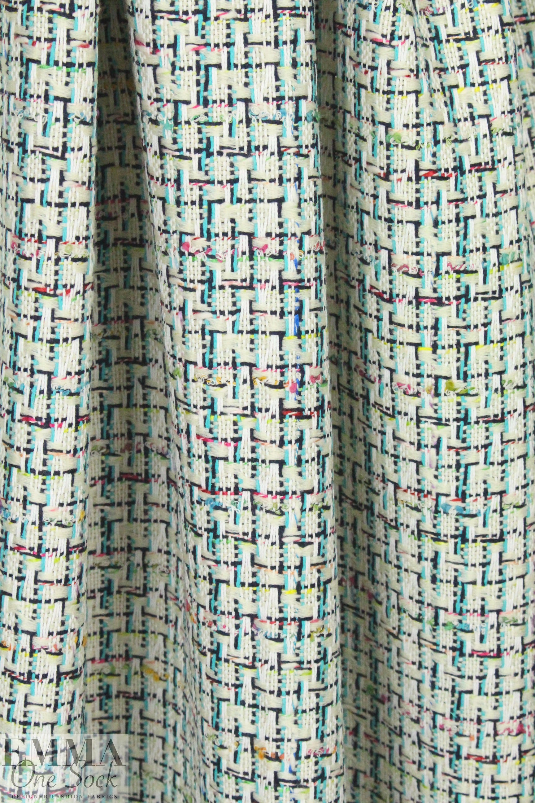 Italian plaid-ish cotton boucle' - turq/black/white