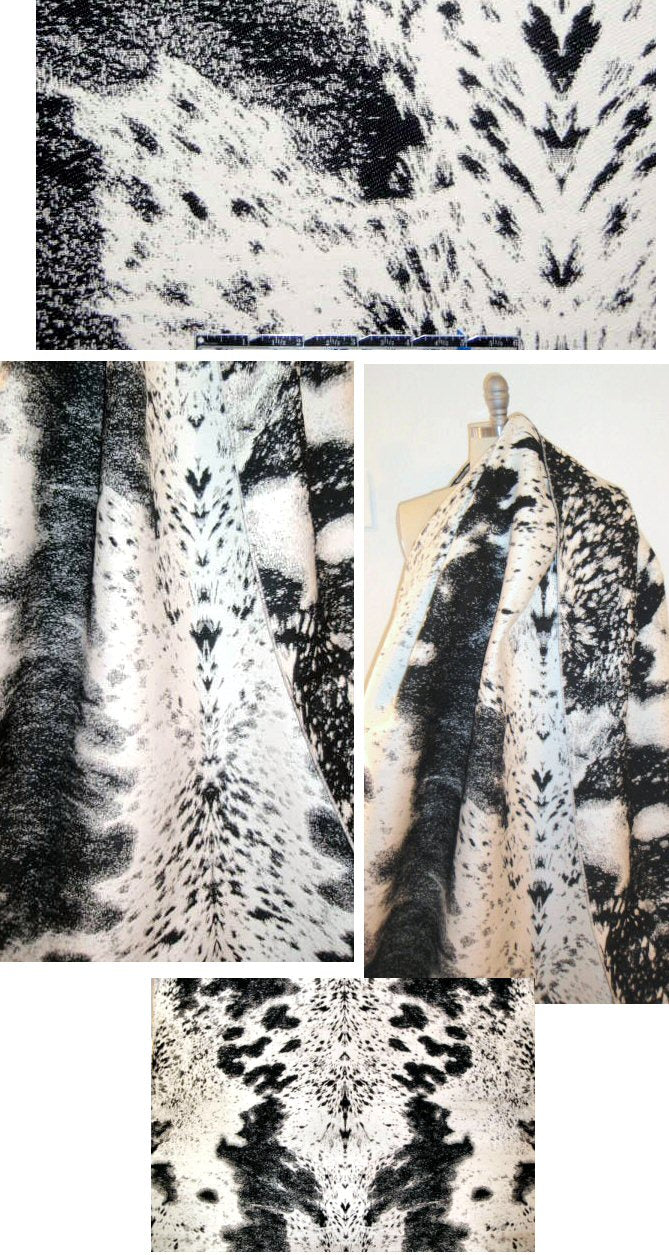 Valentin0 cowskin look black white reversible brocade 1.25 yds