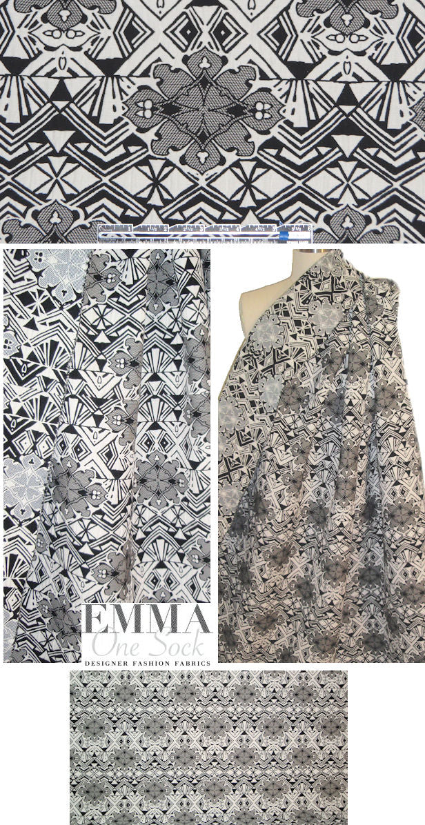 French black/natural textured motif brocade