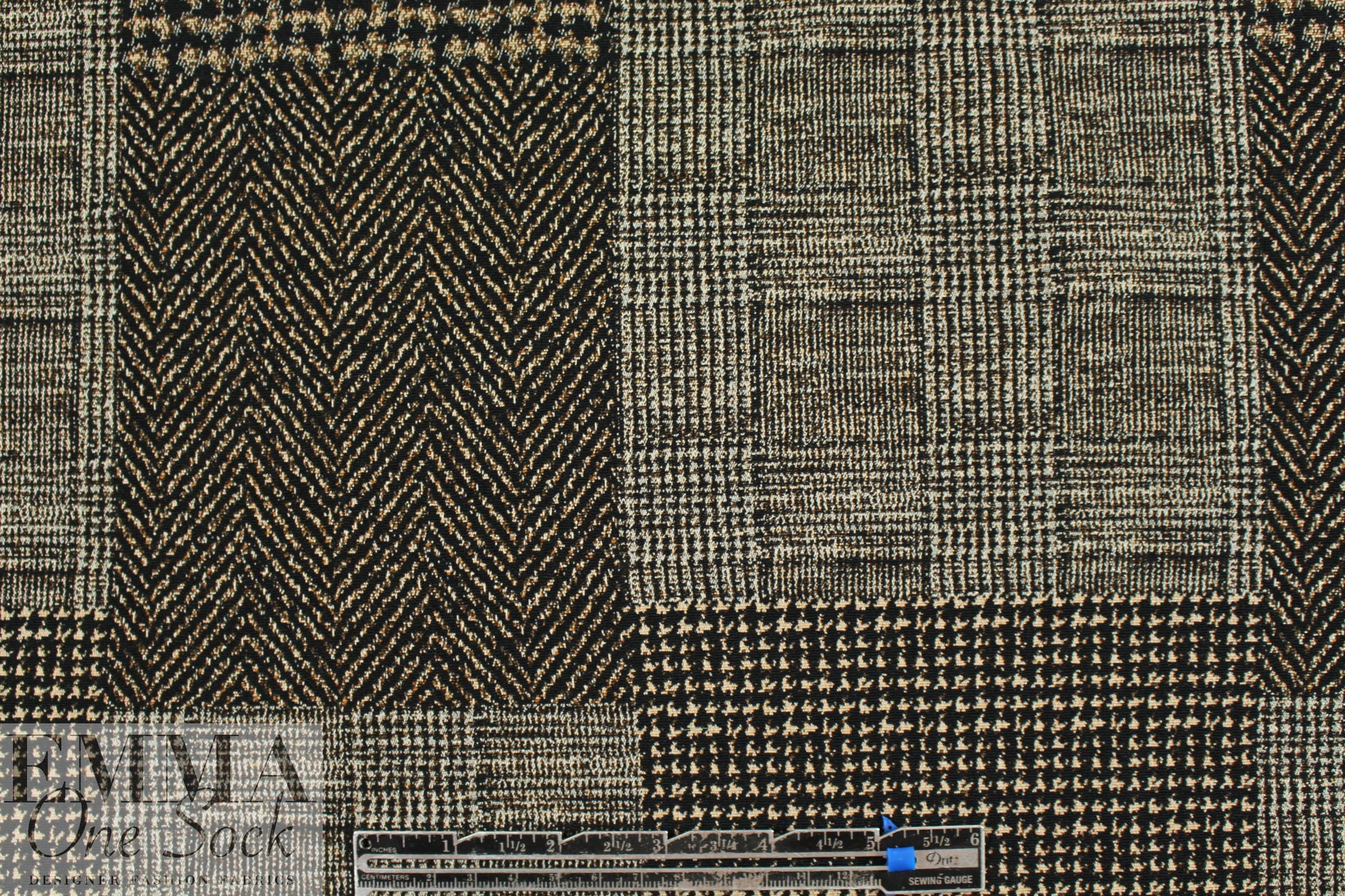 Italian herring/glen/tweed patchwork stretch brocade 1.125 yds