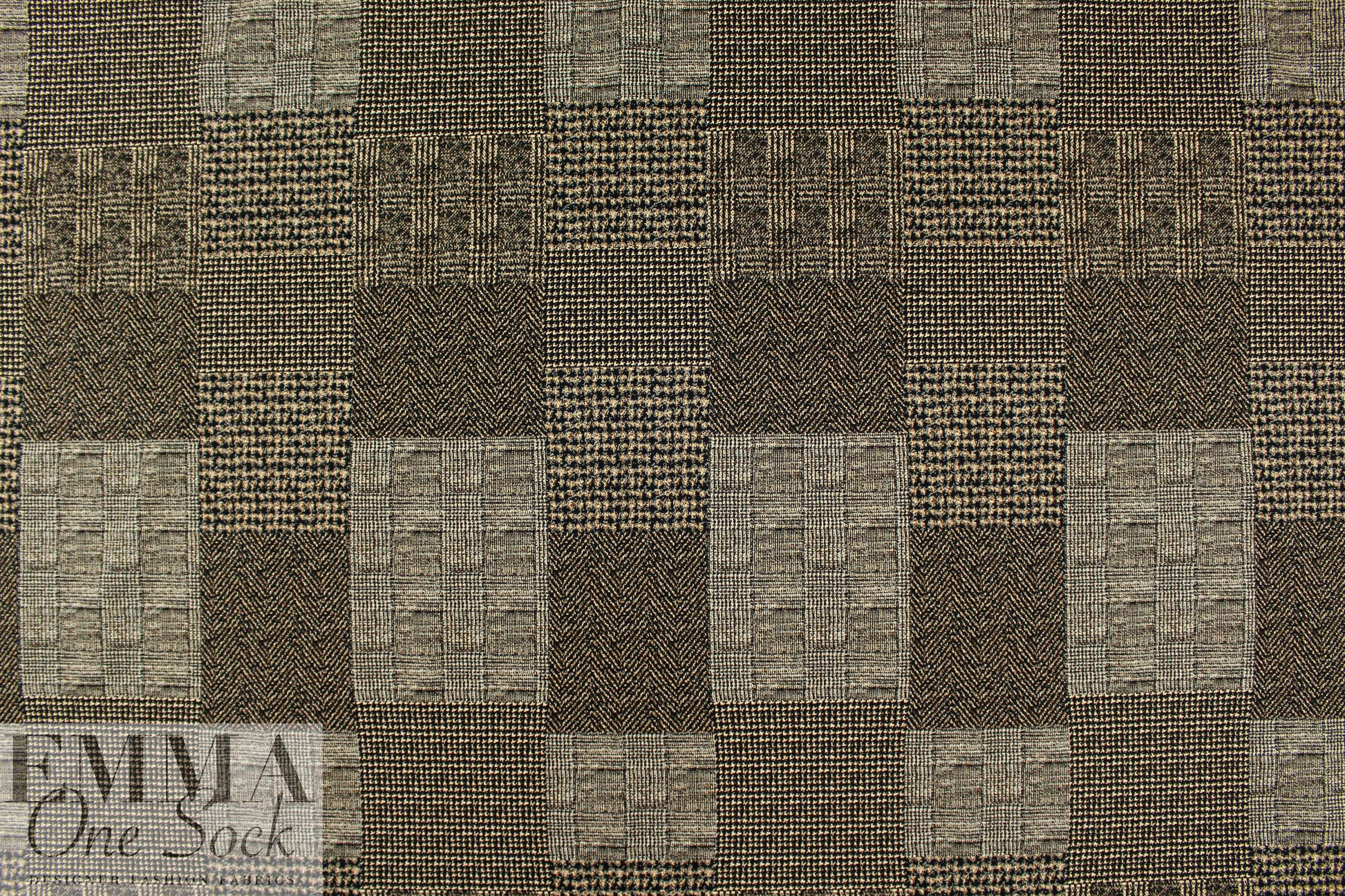 Italian herring/glen/tweed patchwork stretch brocade 1.125 yds