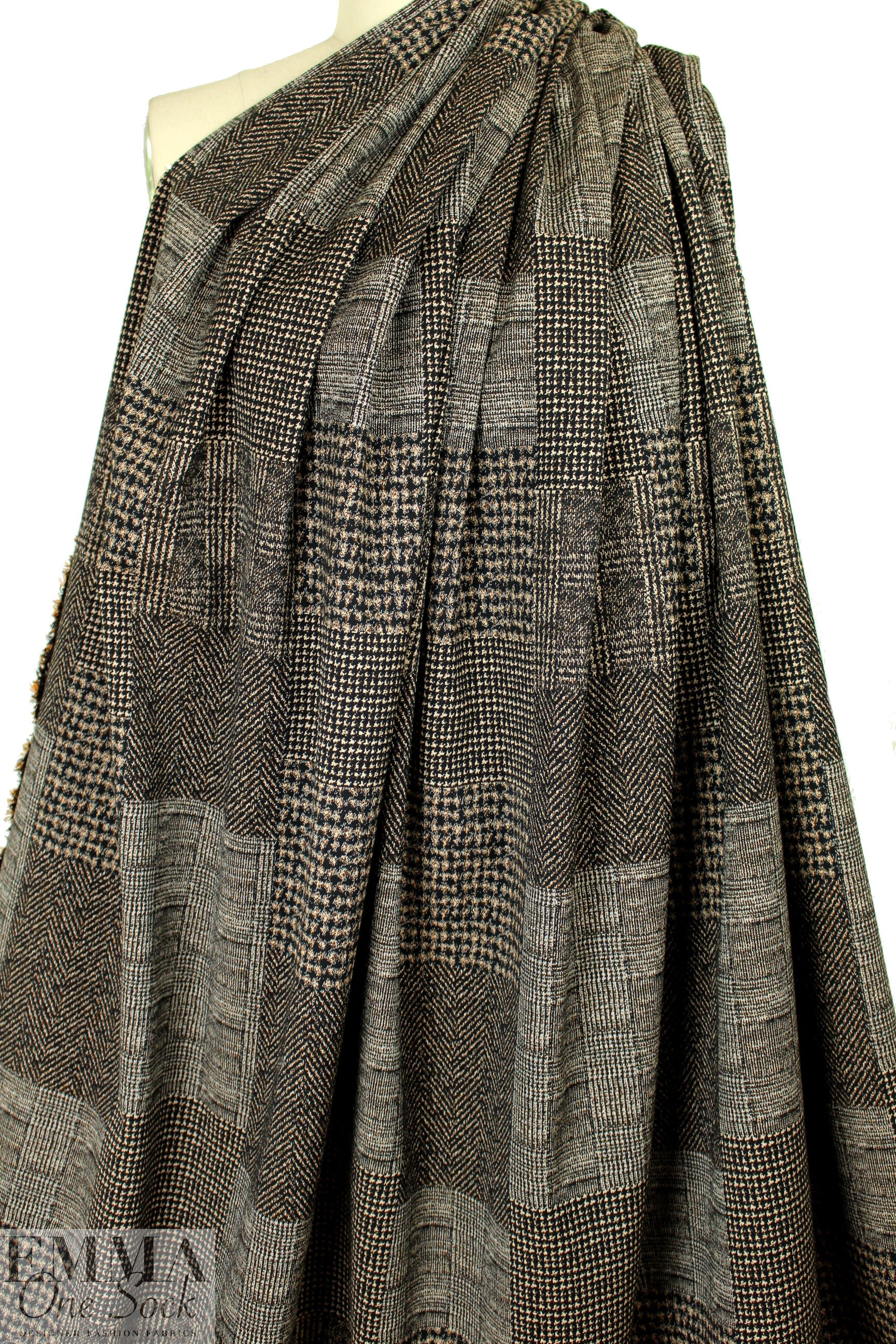 Italian herring/glen/tweed patchwork stretch brocade 1.125 yds