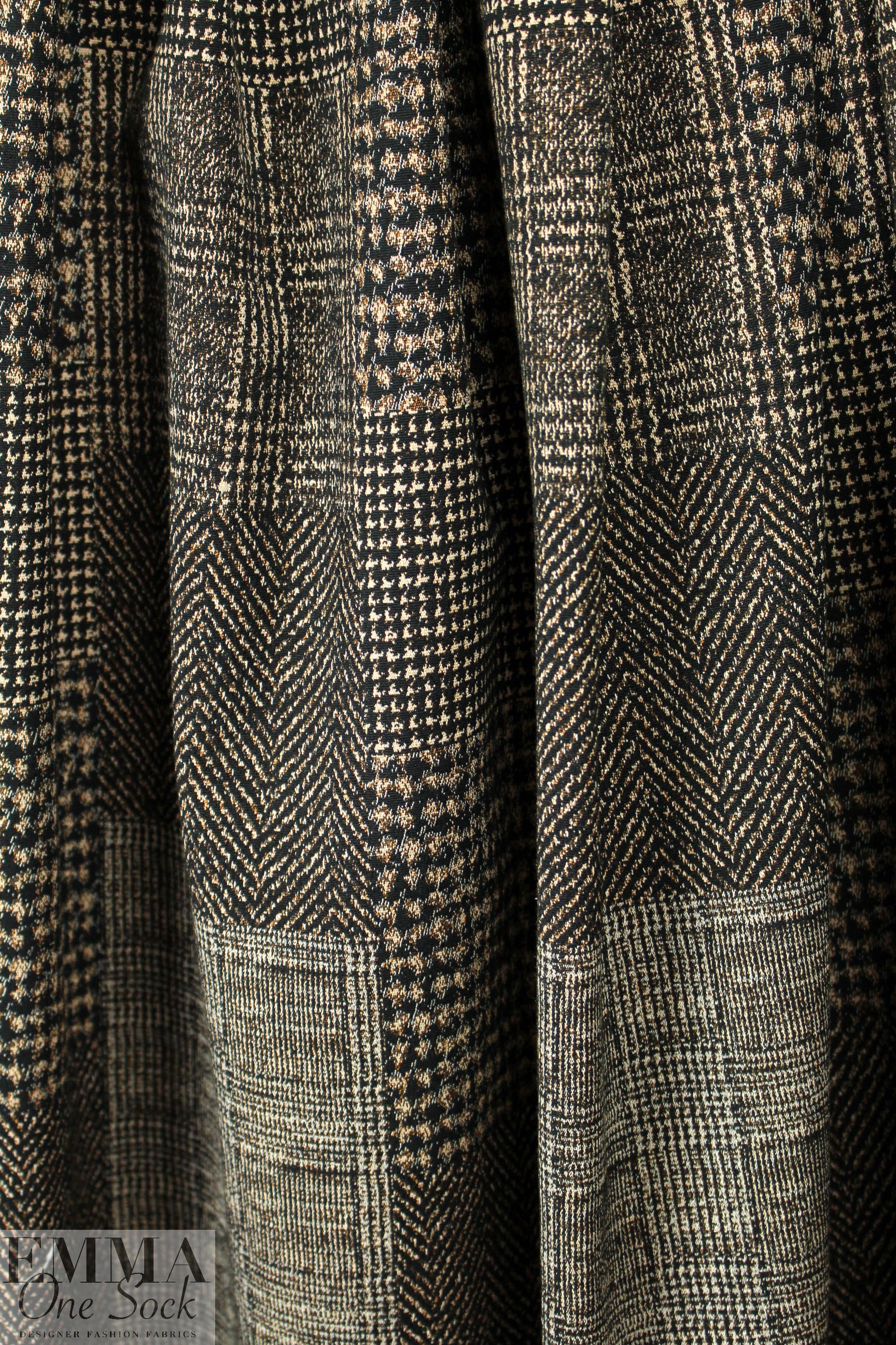 Italian herring/glen/tweed patchwork stretch brocade 1.125 yds