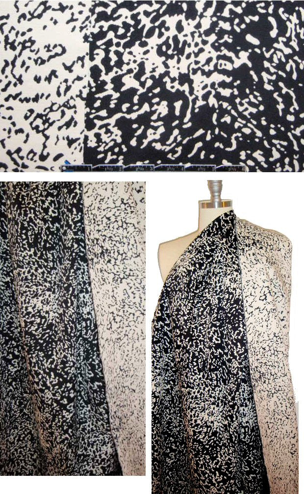 NY designer reversible black/bone mottled stretch jacquard 1.33 yd
