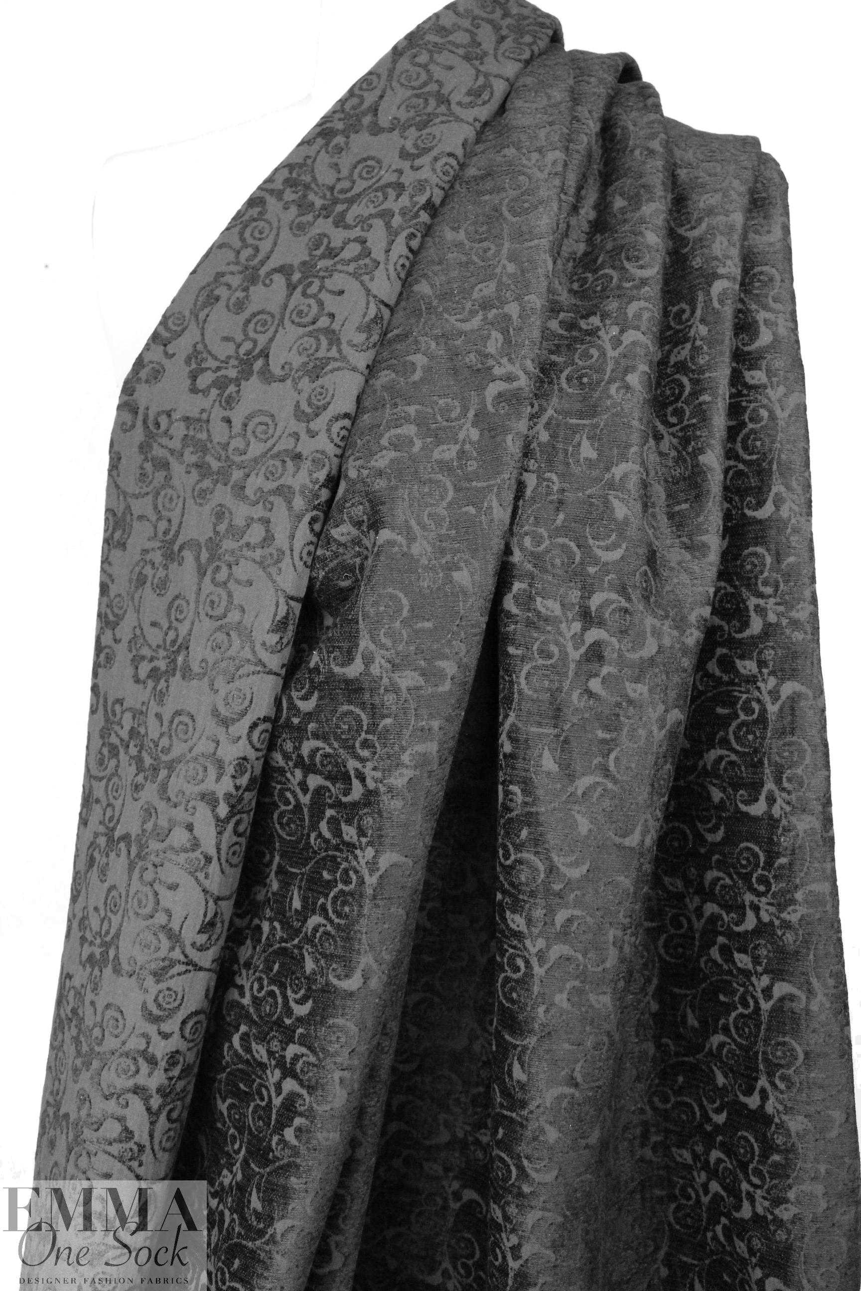 designer black scrollwork chenille brocade