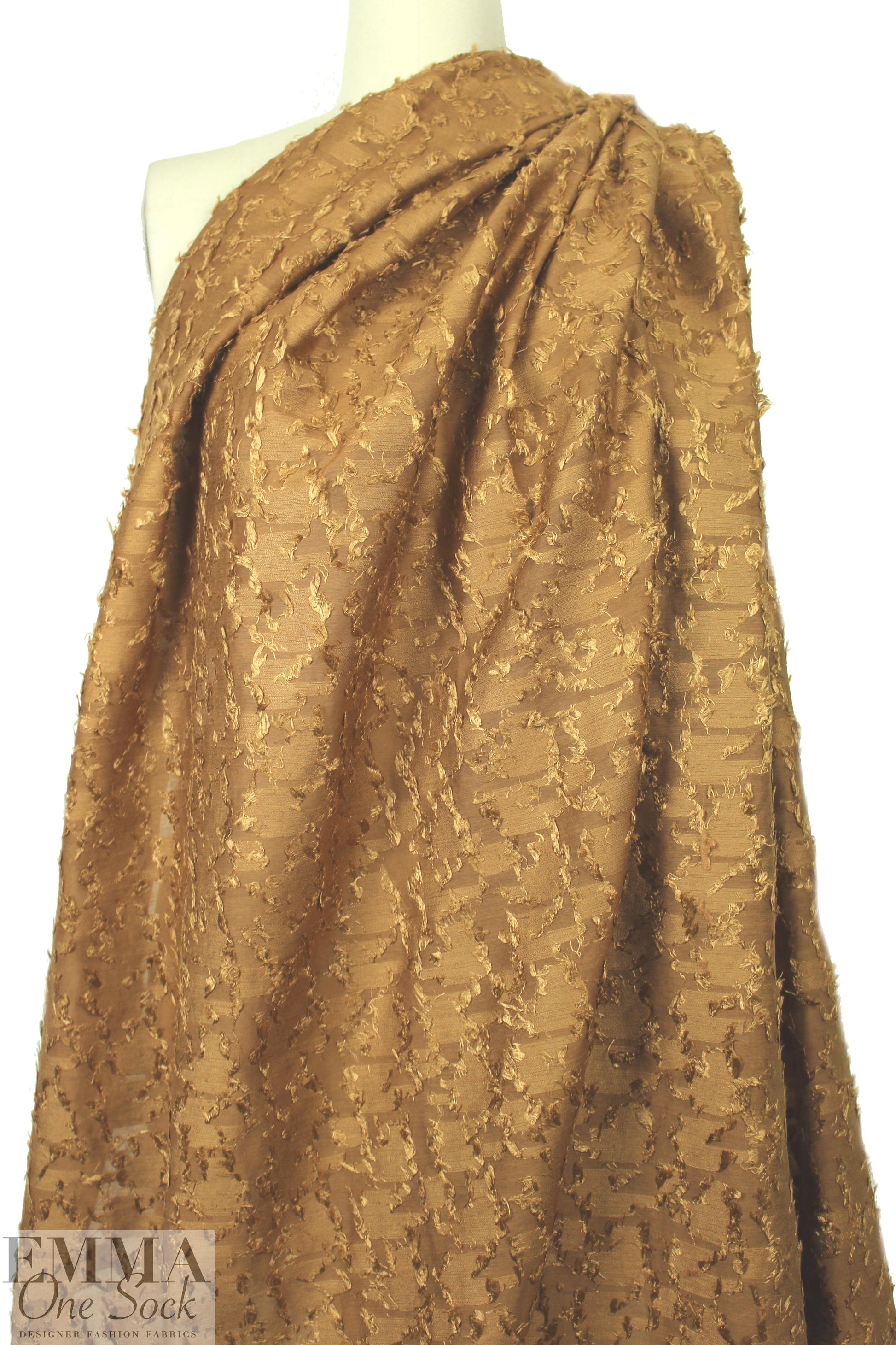 NY designer caramel cotton/silk voile clip weave