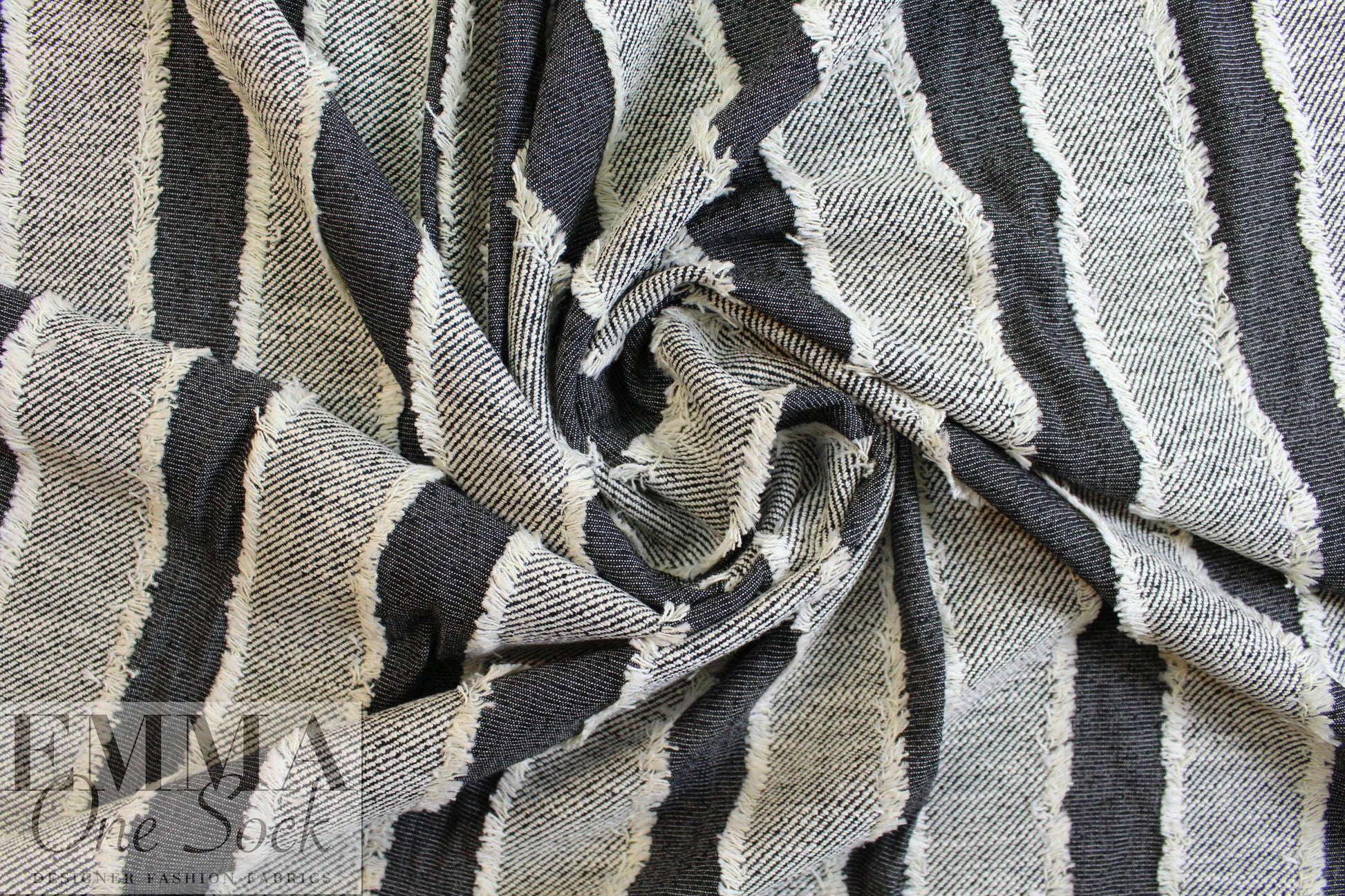 Italian cotton fringed stripes clipped stretch jacquard