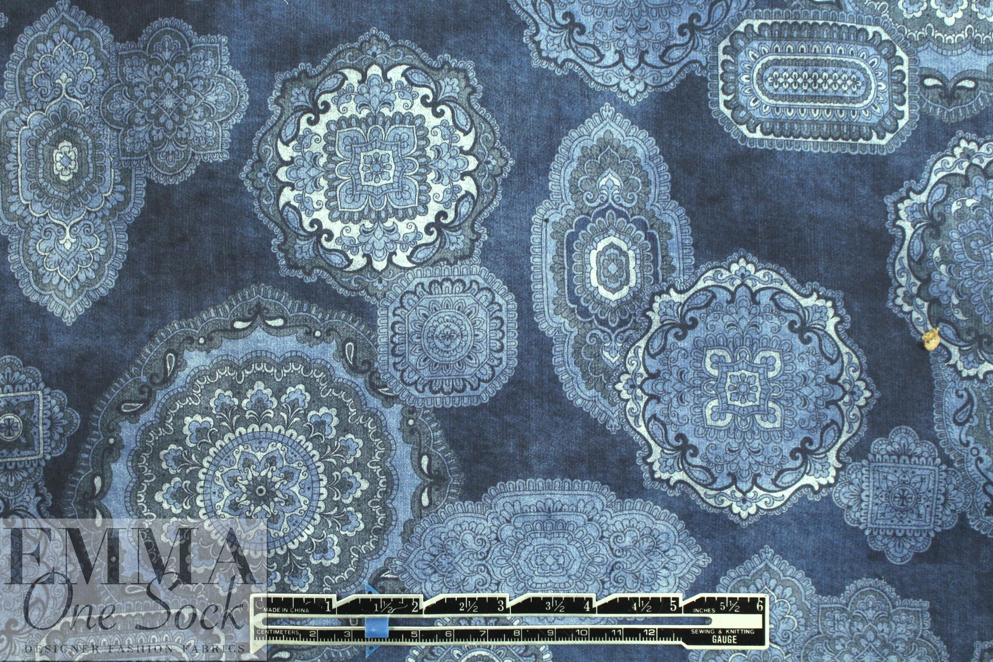 Ratti printed fine wale corduroy - denim medallions