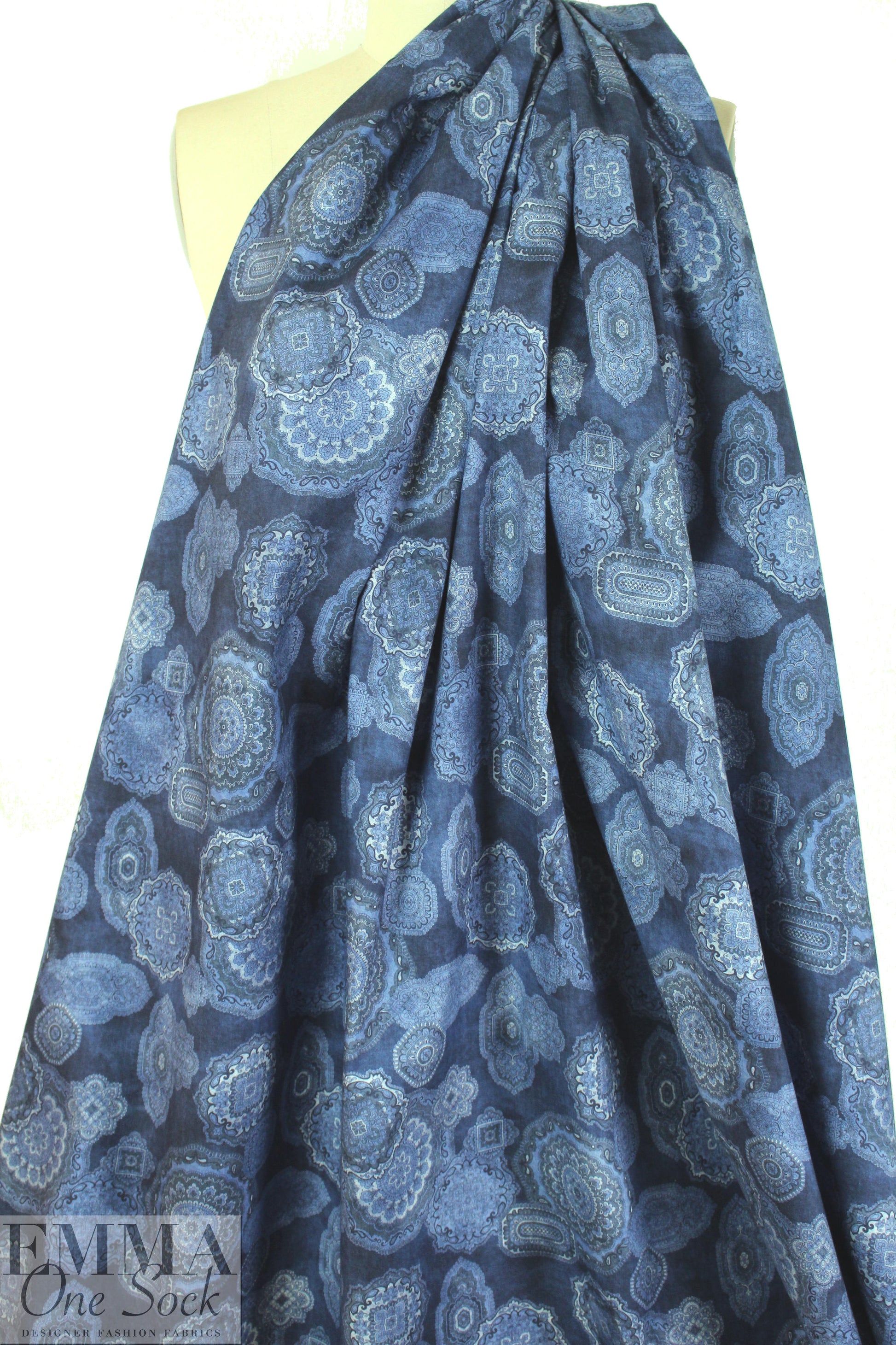 Ratti printed fine wale corduroy - denim medallions