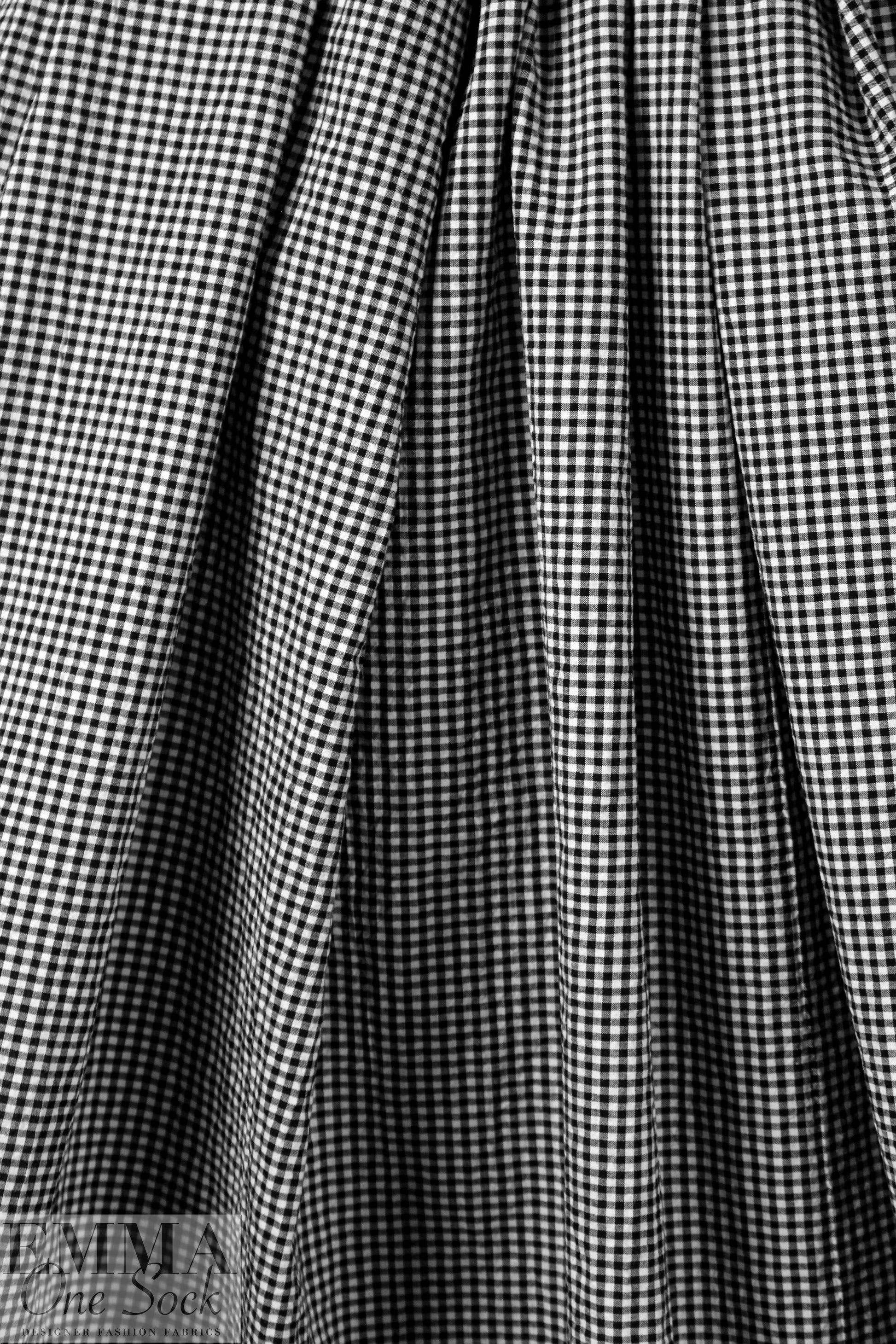 NY designer b/w cotton crinkle gingham plaid woven