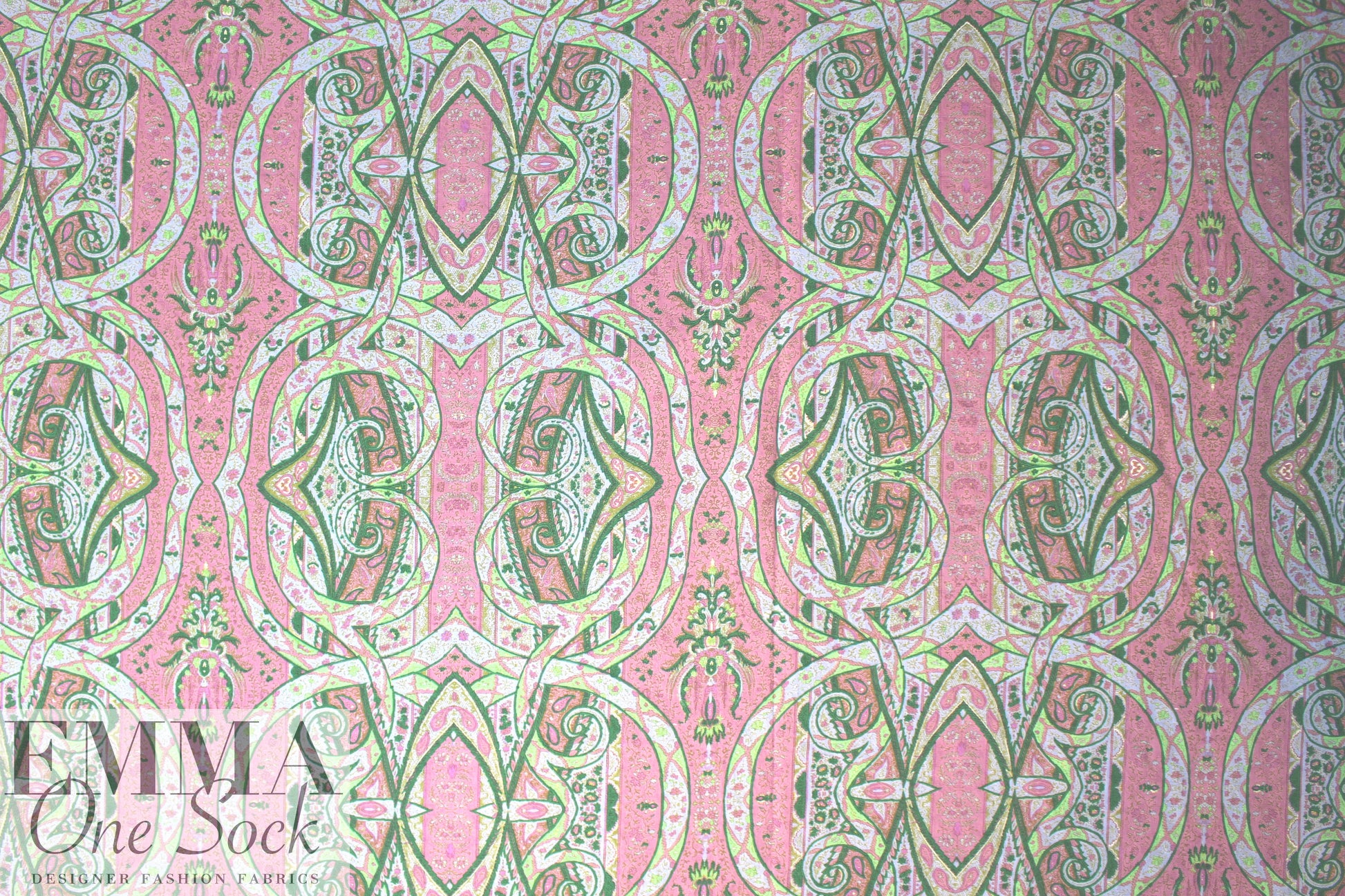 Italian printed cotton damask - pink/green  3 yd