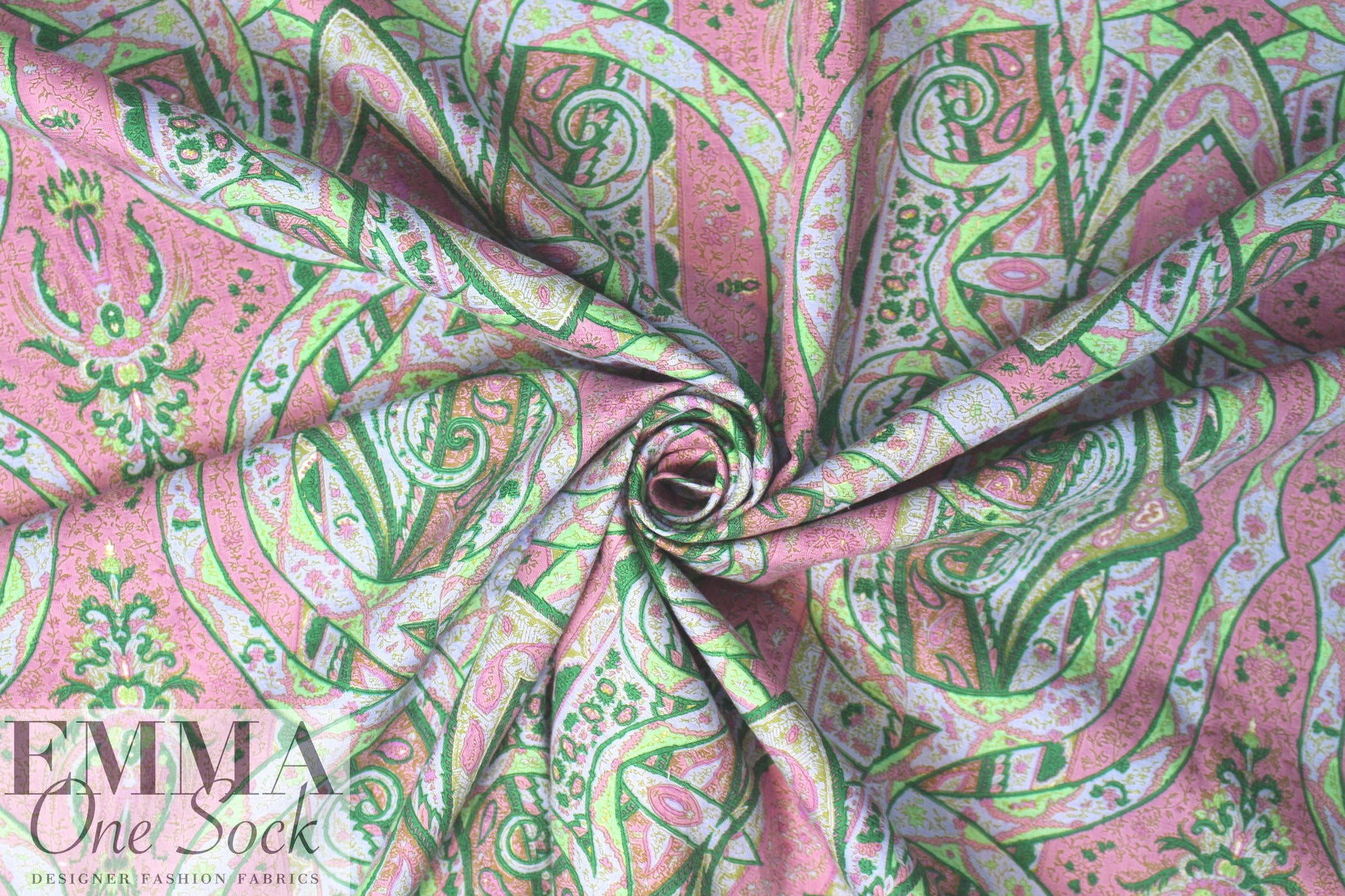 Italian printed cotton damask - pink/green