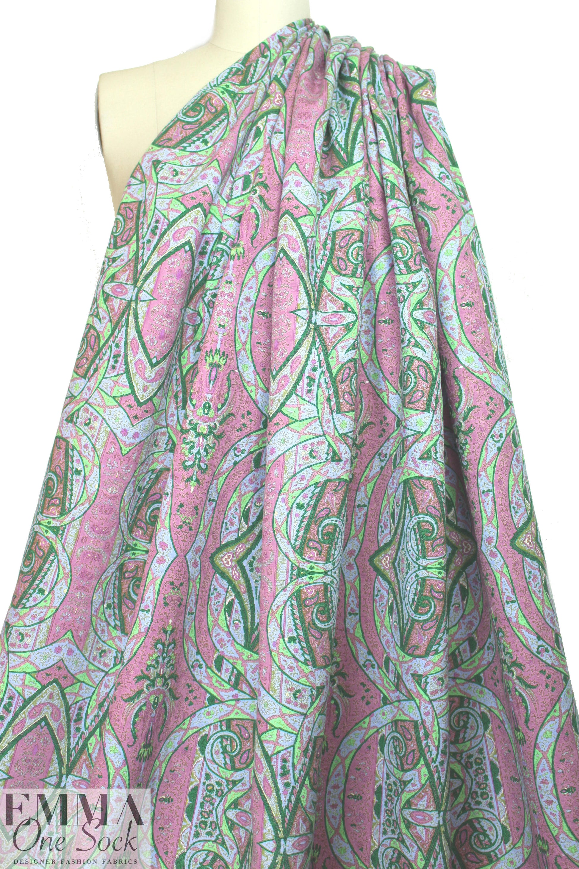 Italian printed cotton damask - pink/green  3 yd