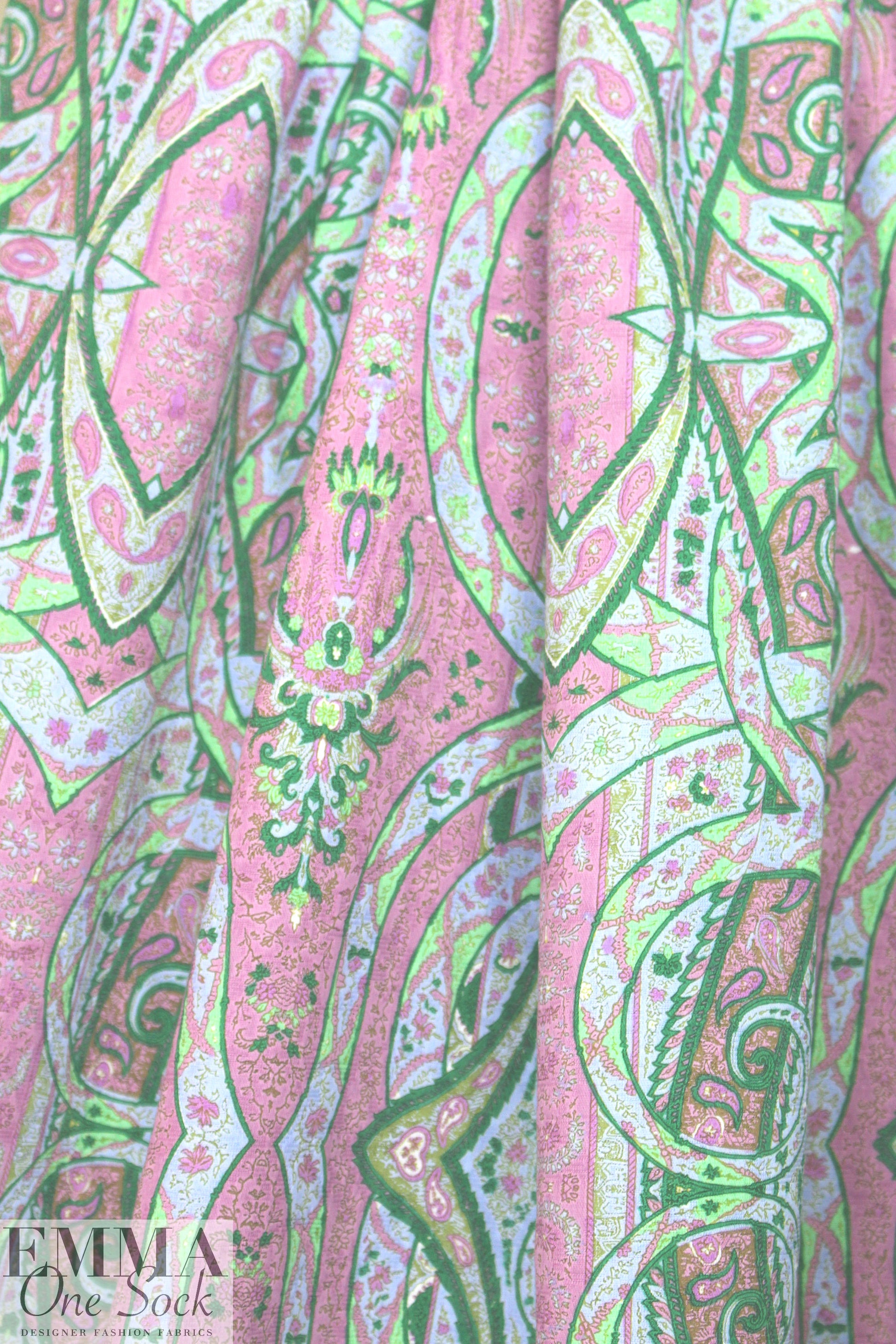 Italian printed cotton damask - pink/green