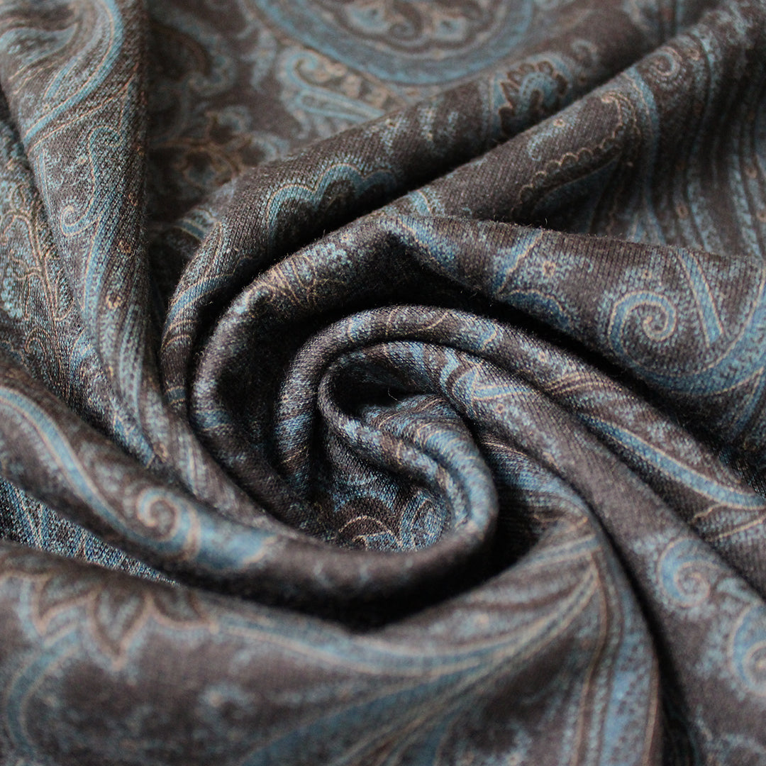 Etr0 cotton athleisure doubleknit - lagoon paisley/heather gray .875 yds