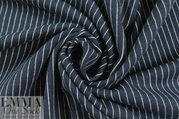 Italian cotton yarn-dyed navy pinstripe doubleknit