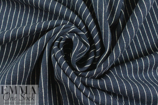 Italian cotton yarn-dyed navy pinstripe doubleknit 1 yard