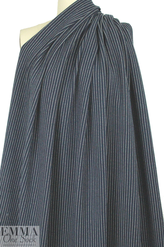 Italian cotton yarn-dyed navy pinstripe doubleknit 1 yard
