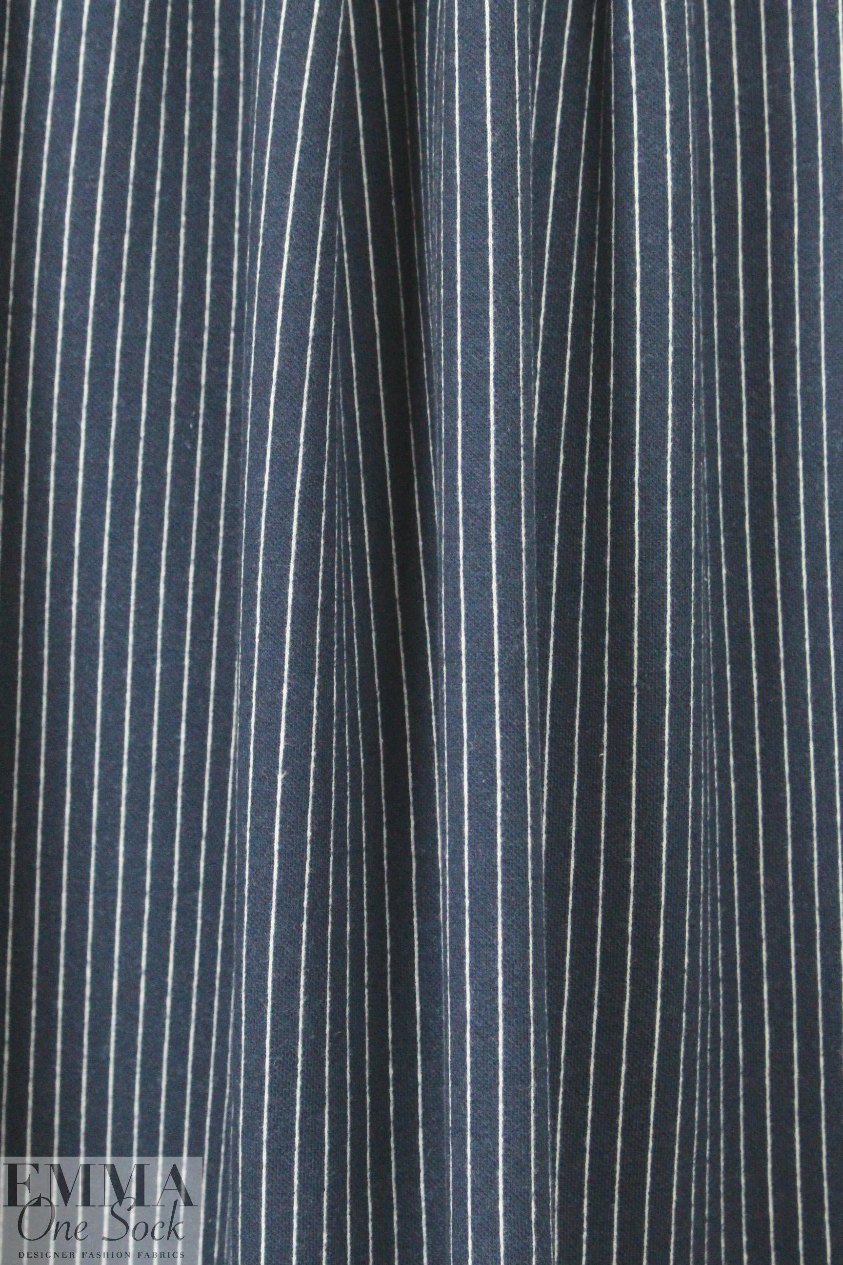 Italian cotton yarn-dyed navy pinstripe doubleknit 1 yard