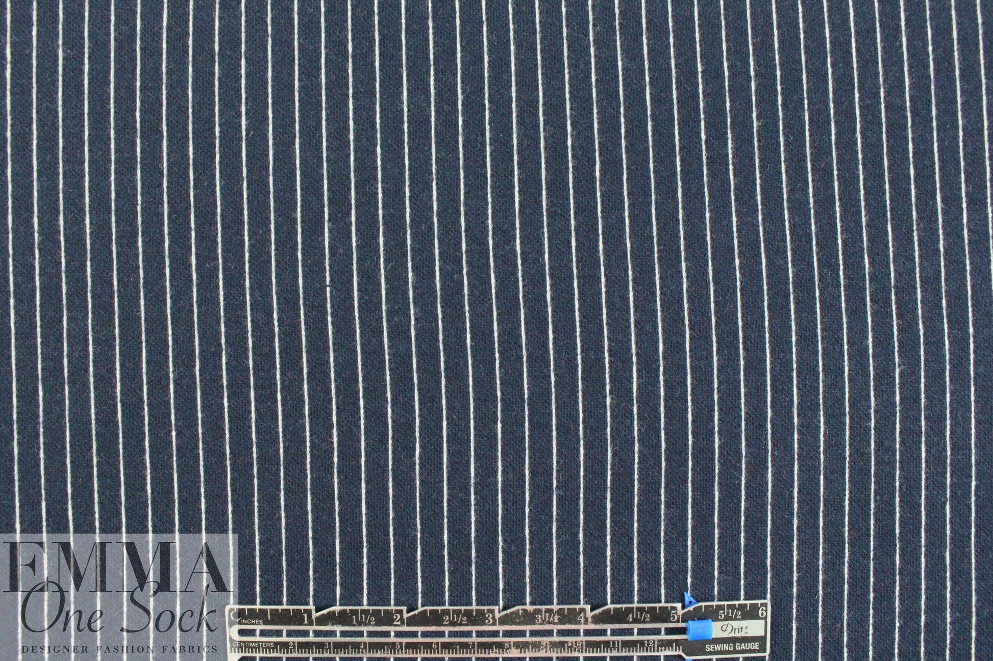 Italian cotton yarn-dyed navy pinstripe doubleknit