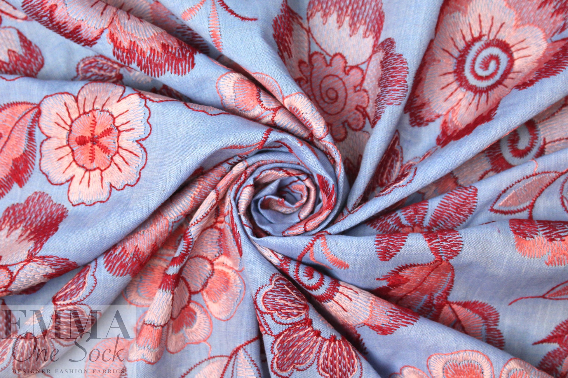 NY designer floral embroidered cotton blend woven