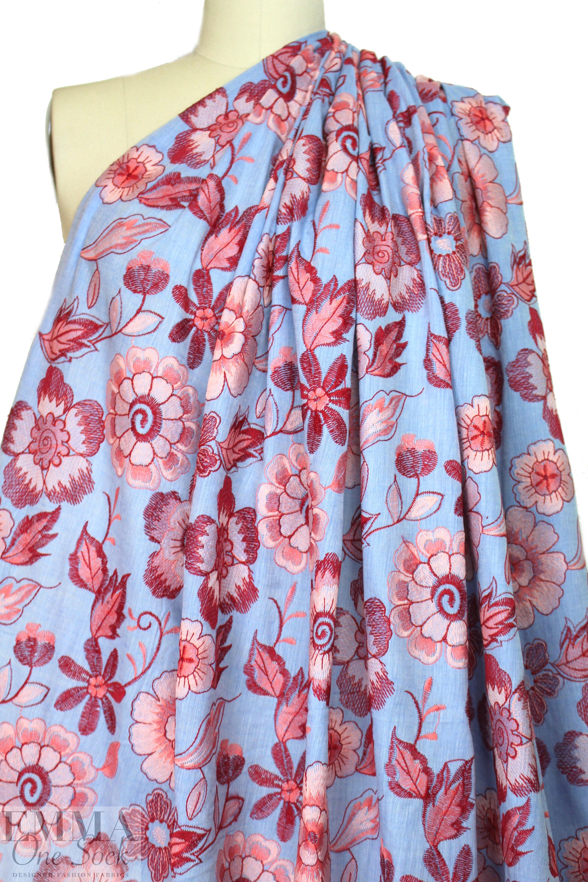 NY designer floral embroidered cotton blend woven