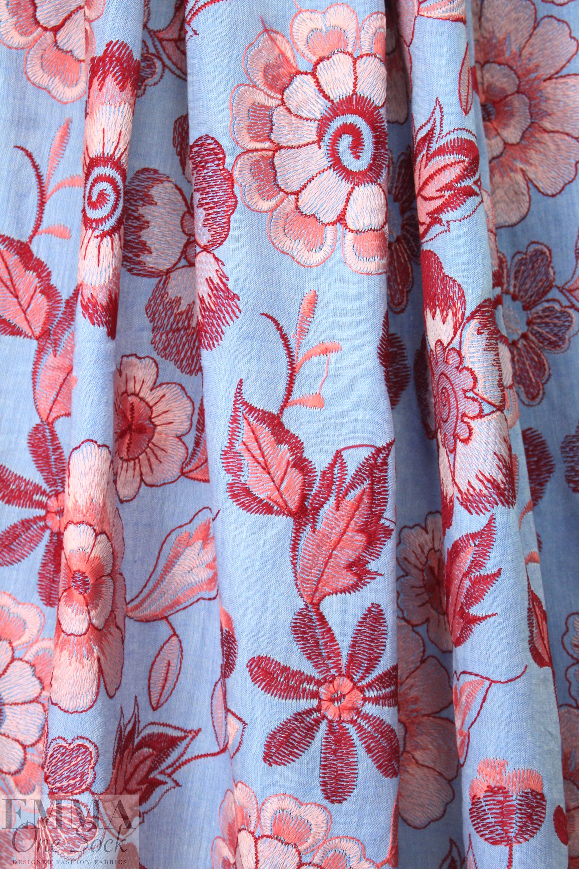 NY designer floral embroidered cotton blend woven
