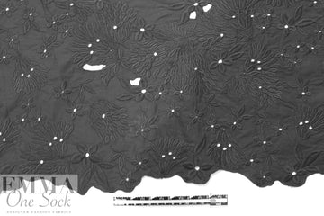 NY designer border embroidered cotton woven - black