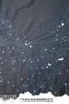 NY designer border embroidered cotton woven - navy