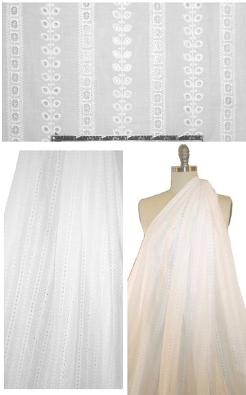 vertical motif stripes cotton eyelet - white