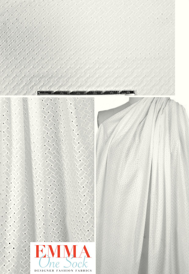 NY designer cotton eyelet lace - white basketweave