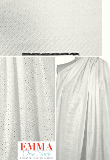 NY designer cotton eyelet lace - white basketweave