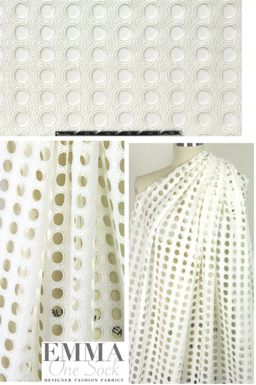 Italian double scallop-border cotton eyelet - cream
