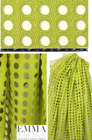 Italian double scallop-border cotton eyelet - avocado 2 yds