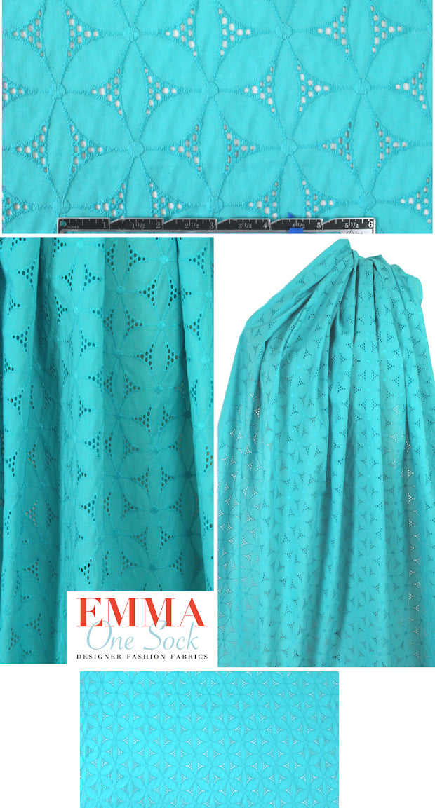 NY designer cotton eyelet lace - bright aqua