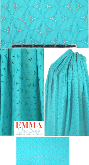 NY designer cotton eyelet lace - bright aqua 1.625 yd