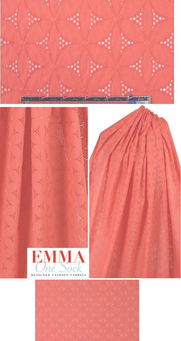 NY designer cotton eyelet lace - coral 1.66 yd