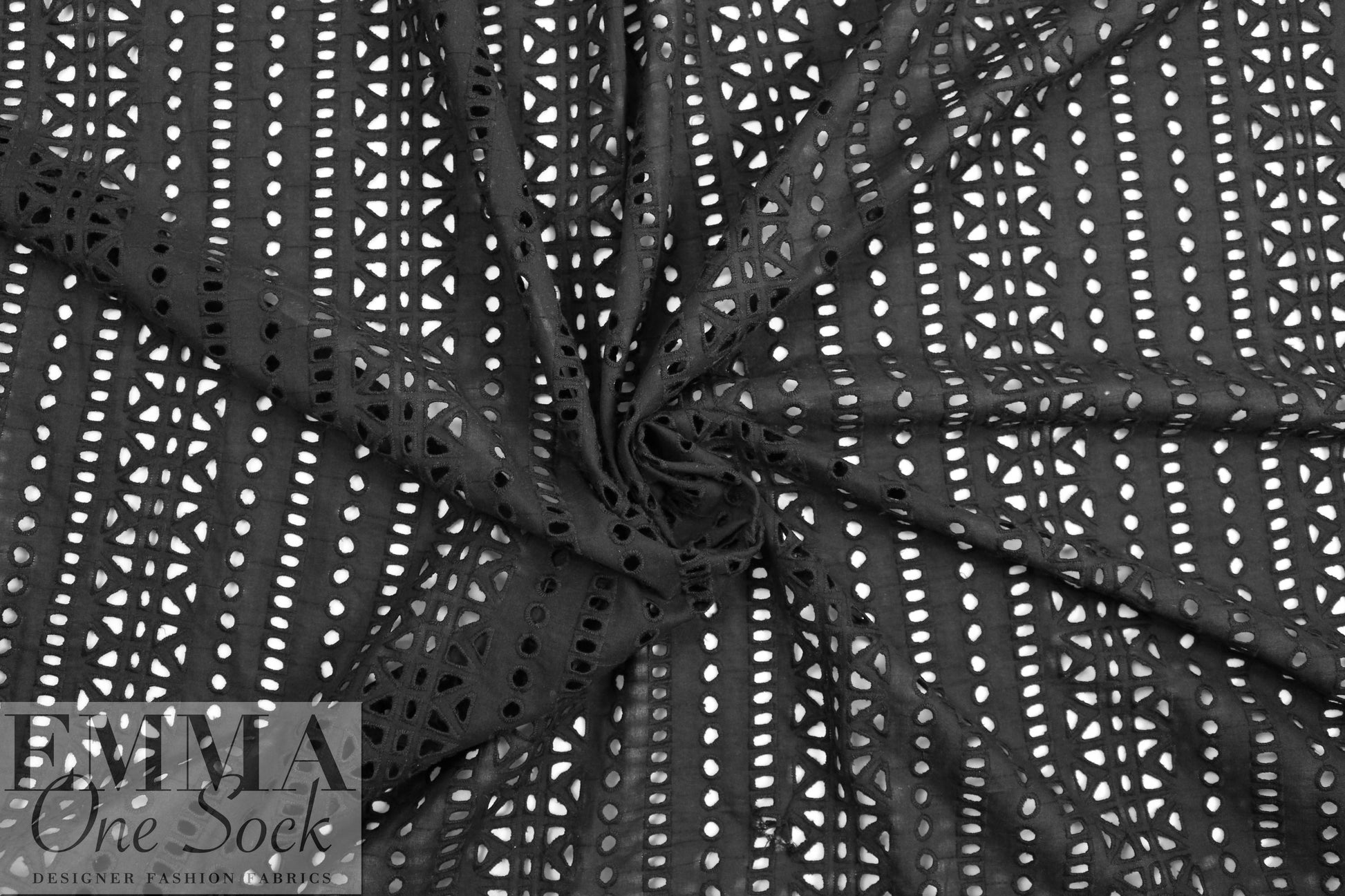 NY designer embroidered cotton eyelet lace - black 1.5 yds