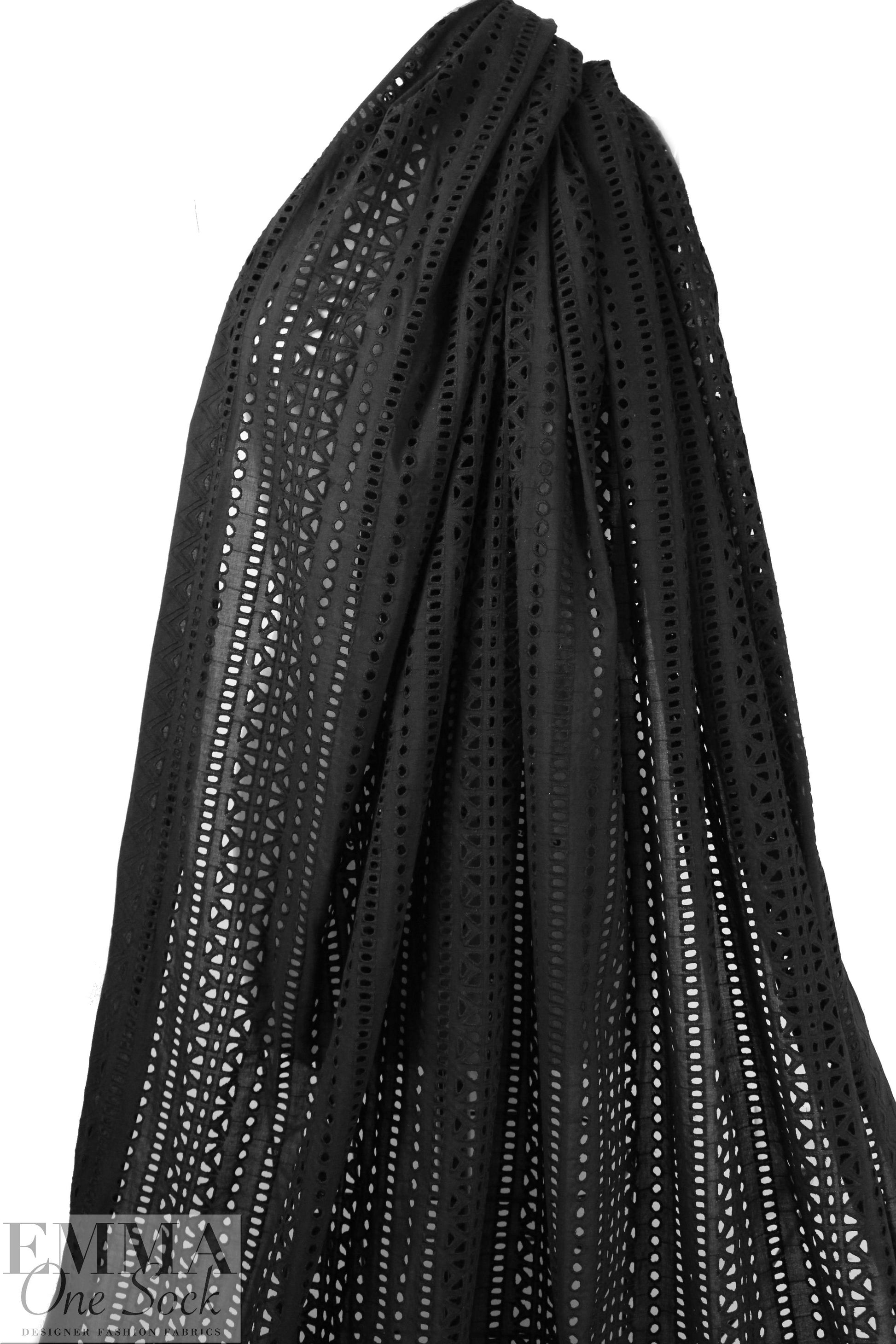 NY designer embroidered cotton eyelet lace - black 1.5 yds