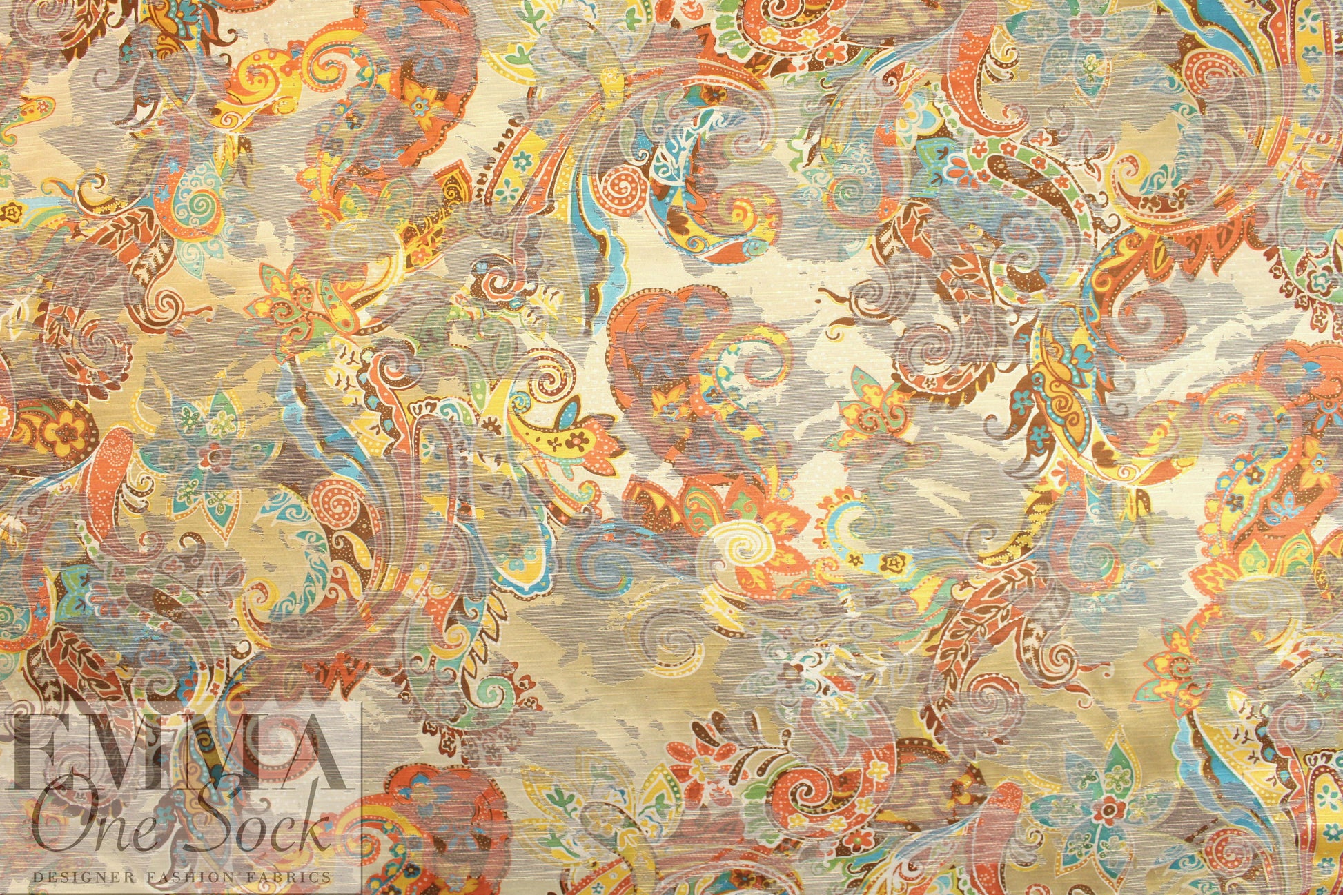 French paisley over-printed cotton blend jacquard
