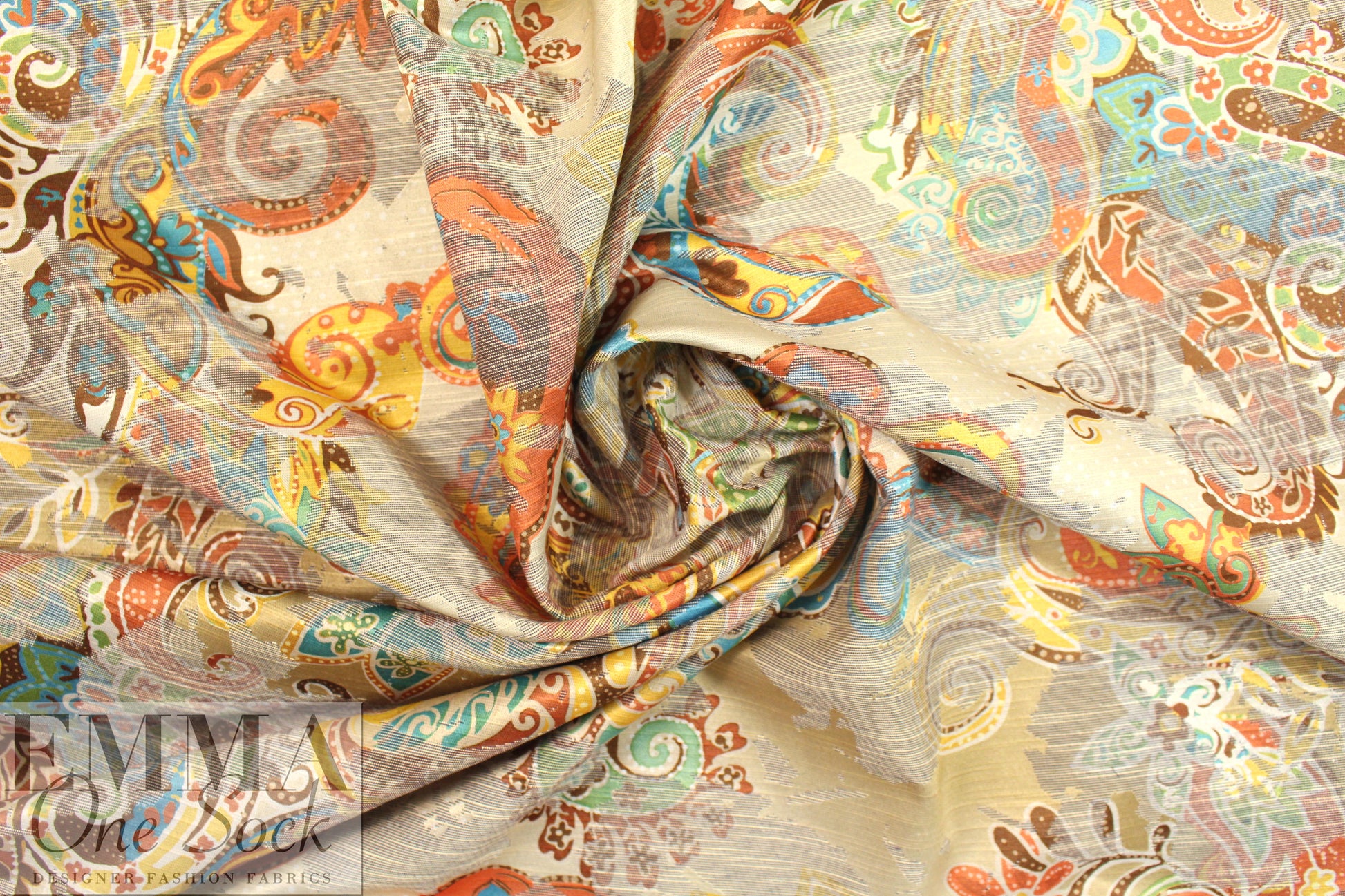 French paisley over-printed cotton blend jacquard