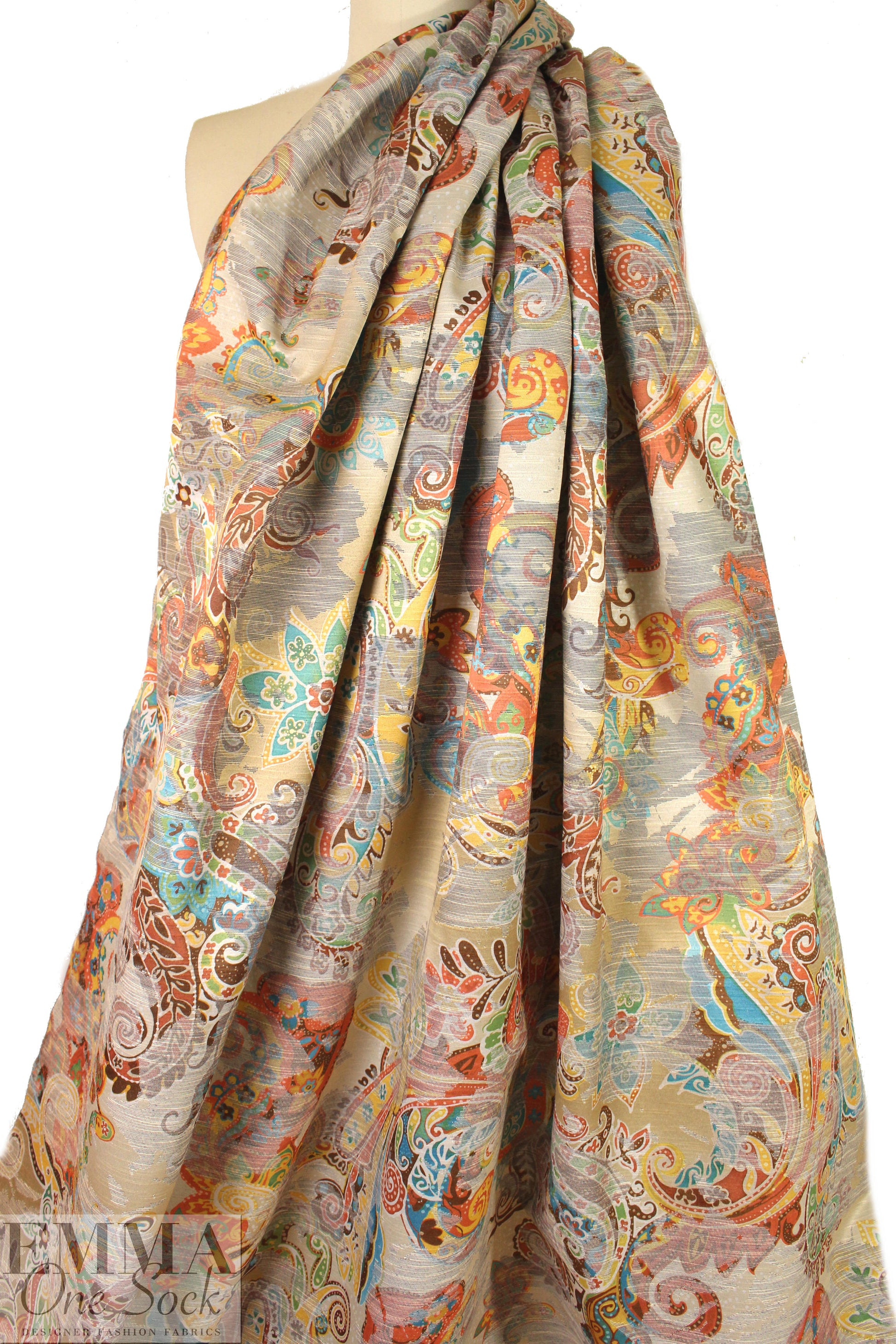 French paisley over-printed cotton blend jacquard