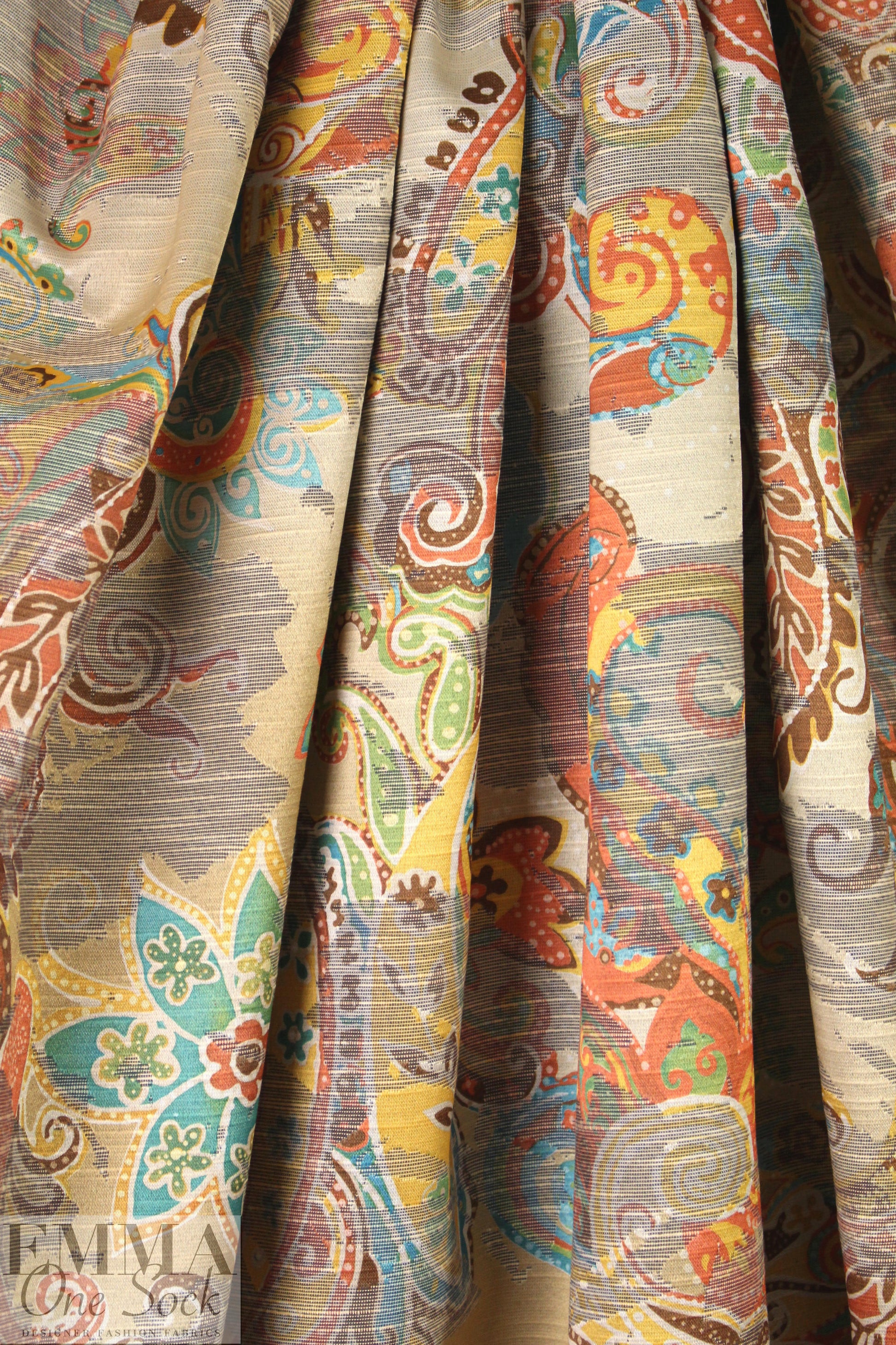 French paisley over-printed cotton blend jacquard