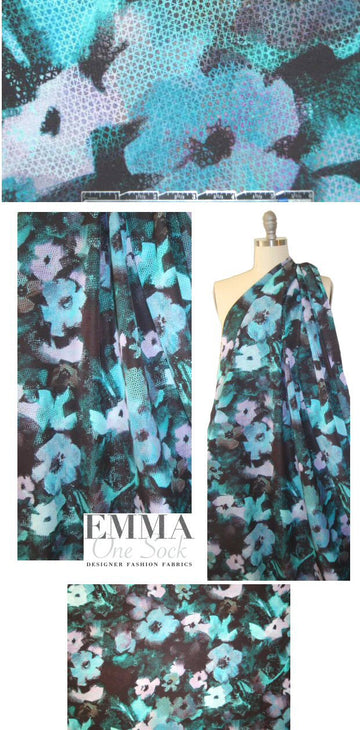 Mi11y turq/lav 'flower screen' cotton faille