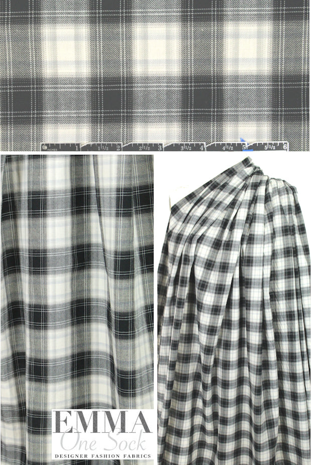 The0ry black/white/gray plaid cotton shirting