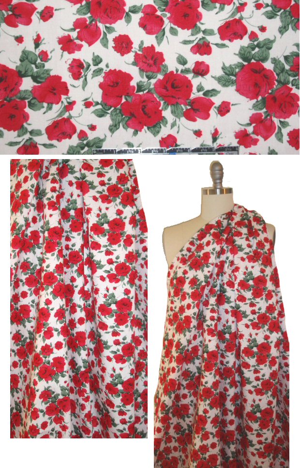 crimson/sage floral cotton lightweight woven 1.66 yds