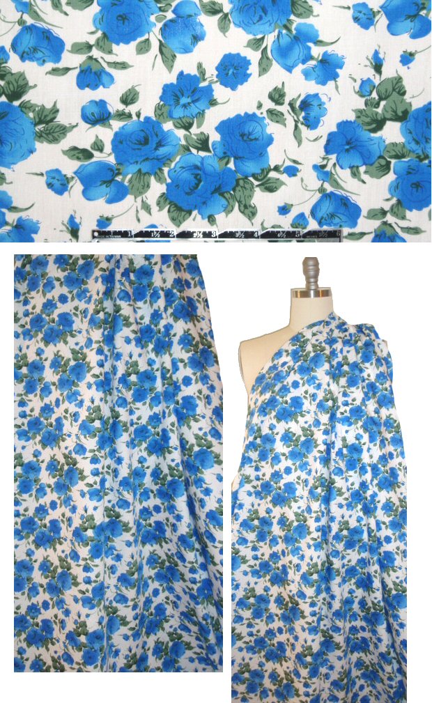 cobalt/sage floral cotton lightweight woven