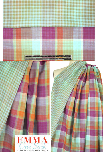 French all-cotton 2-ply yarn dyed plaid - fuchsia/mint