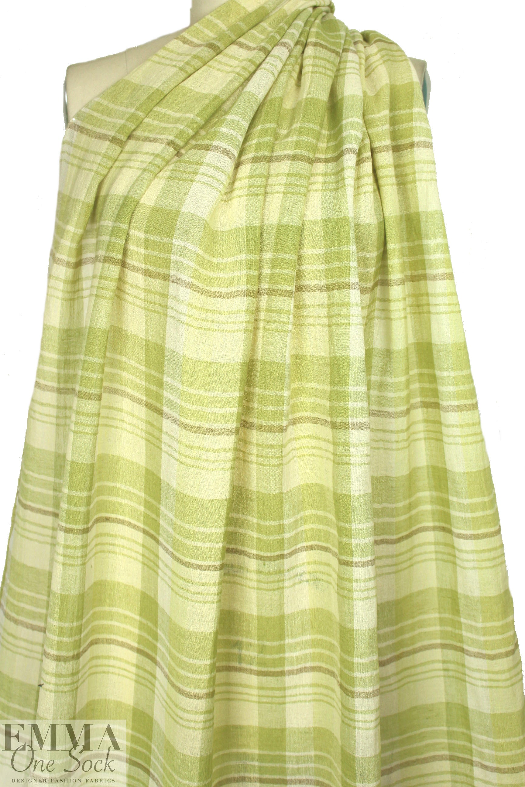 NY designer cotton gauze lemon grass plaid