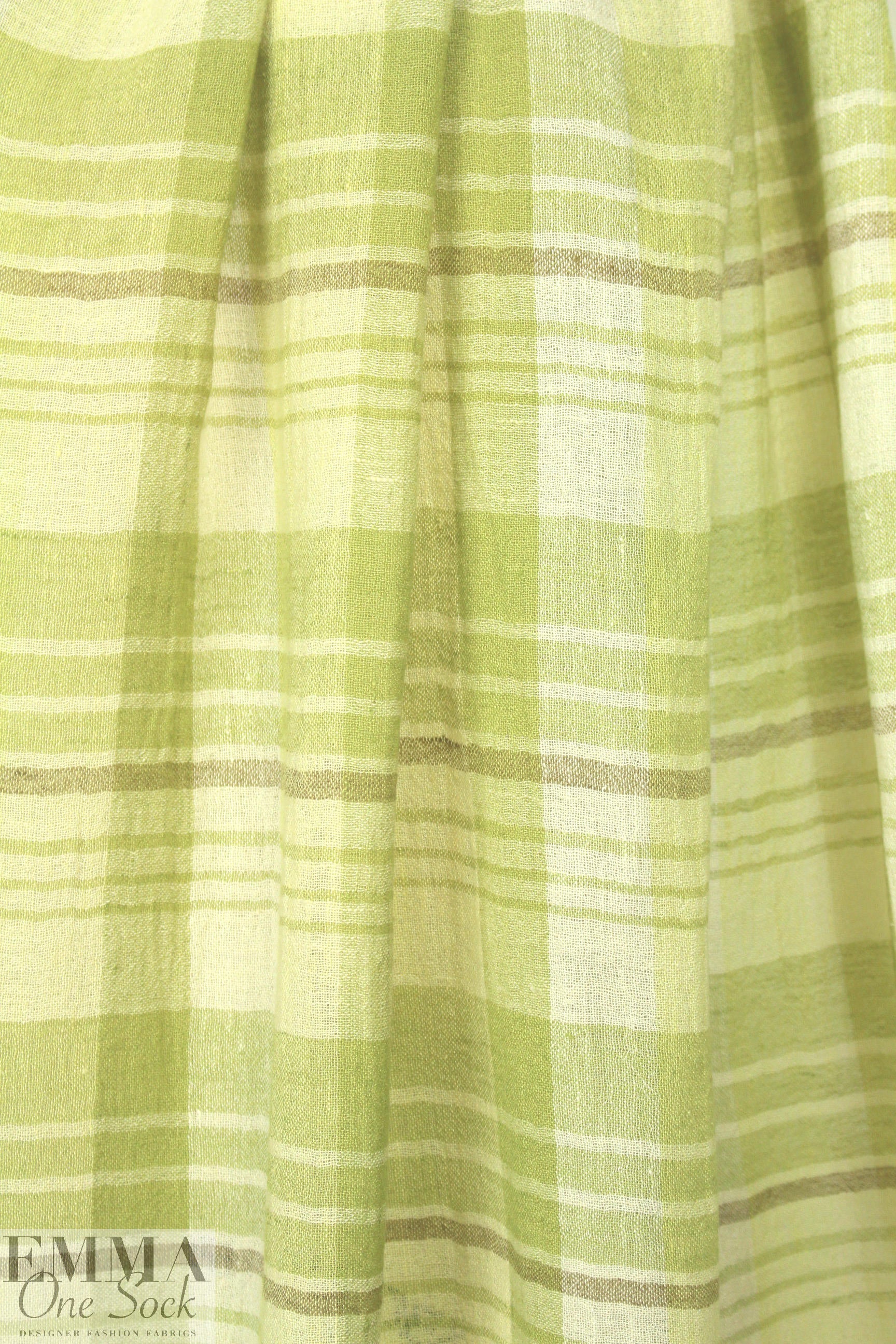 NY designer cotton gauze lemon grass plaid